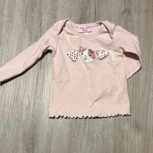 Little Lass Blush Long Sleeve Tee with Heart and Puppy Design